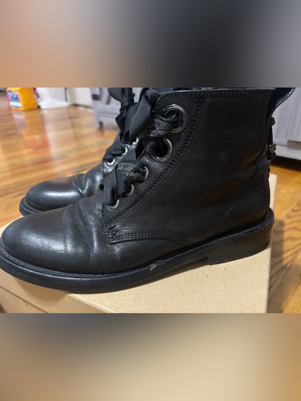 Zadig & Voltaire Black Leather Lace-Up Ankle Boots